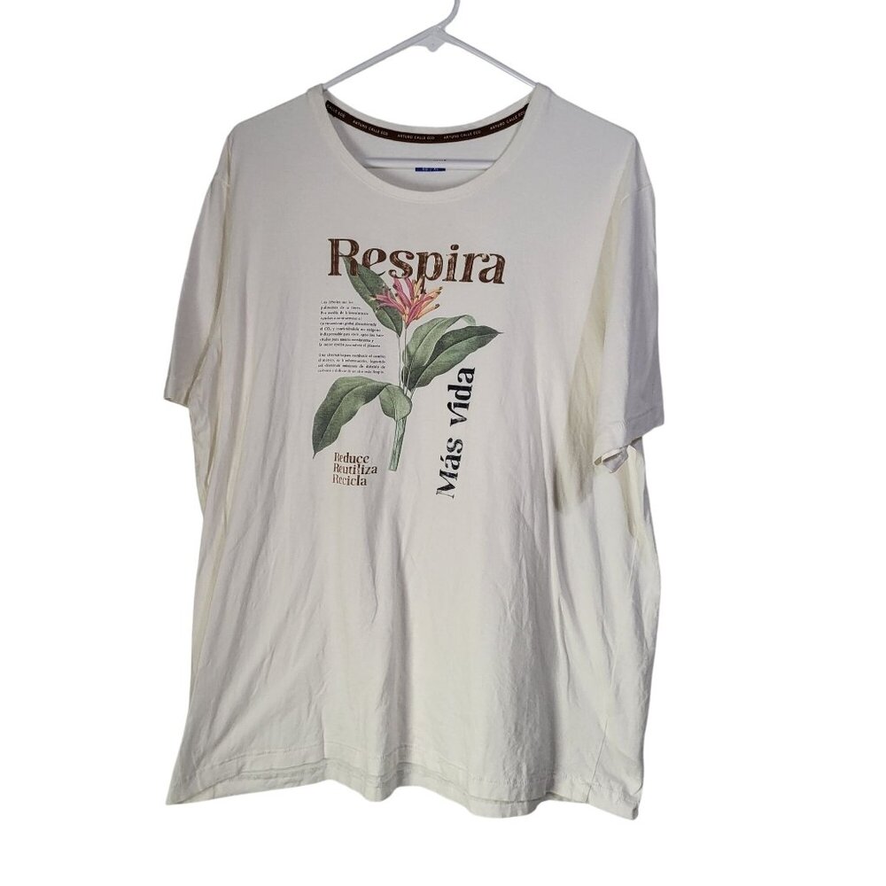 ARTURO CALLE "RESPIRA" Women's SZ XL Graphic T Shirt Cream Floral